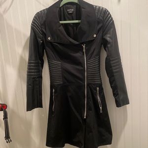 Bebe black jacket with leather trim and zippers! Worn twice
